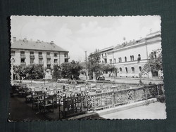 Képeslap,Kiskunhalas,Lenin tér,Szálloda étterem,presszó, cukrászda terasz,park látkép,részlet, 1961-