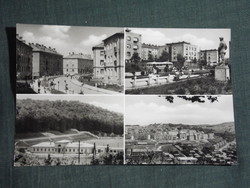 Képeslap, Komló,Sporttelep,Stadion,MÁVAUT buszmegálló állomás,Ikarus busz,látkép, 1961-