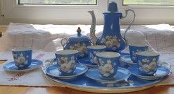 Haas & Czjzek Schlaggenwald kobaltkék, 6 sz. kávéskészlet, kancsóval, cukortartóval, tálcával.Jelz.