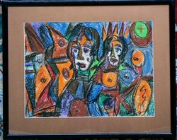 NÉMETH MIKLÓS (1934-2012) "ŰRUTAZÓK" 2007-körül, (50X35 cm) OLAJ-PASZTELL, FESTMÉNY EREDETI!! RITKA!