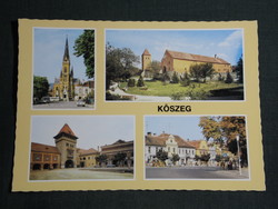 Képeslap,Kőszeg,mozaik,Hősök kapuja,torony,templom,vár látkép,részlet, 1981-