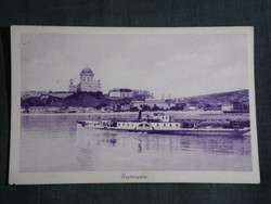 Képeslap, Esztergom Bazilika templom,Prímási palota,kikötő,lapátkerekes hajó,részlet, 1928-   -lila-