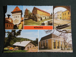 Képeslap,Kőszeg,mozaik,Hősök kapuja,torony,Királyvölgyi vendéglő,vár látkép,részlet, 1981-
