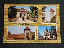Képeslap,Kőszeg,mozaik,Hősök kapuja,Kálvária templom,Jurisics vár,tér,szobor,részlet, 1981-