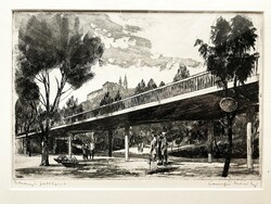 Csurgói Máté Lajos (1931-2001): Tihany, 1965 - jelzett, Képcsarnokos mid-century rézkarc