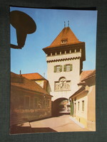 Képeslap,Kőszeg,Hősök kapuja tornya,utca látkép,részlet, 1974-