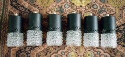 Függő lámpa , csillár , retro bütykös , tüskés mintás üveg 6 darab együtt , lámpa alkatrész