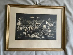 Zsille Győző Teregetés. Rézkarc