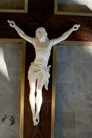 IBI. 16. Antik, CSONT Jézus Krisztus (14cm), 35cm feszület, impozáns, aprólékos, kereszt, korpusz
