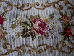 Régi  hímzett  gobelin  bársony raffolt dísz párna