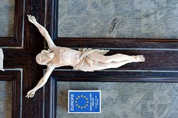 32. Antik, CSONT Jézus Krisztus (16.5 cm), 45 cm impozáns feszület, kereszt, korpusz