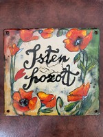 20x22 cm DEKORATÍV tűzzománc felirat/tábla időjàrásálló, kintre/bentre/ házfalra és lakásba