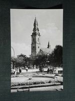 Képeslap, Kecskemét, Főtér,templom látkép,park, szökőkút részlet, 1964-