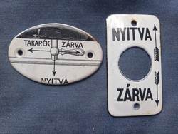 2db nyit-zár zománctábla