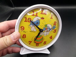 Peyo (eredeti) made by Equity 1984 VINTAGE Smurf Clown Clock mechanikus / felhúzós ébresztőóra