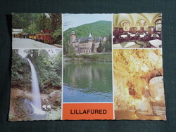 Képeslap,mozaik,Miskolc,Lillafüred Palotaszálló,SZOT üdülő,Hámori tó,kisvasút látkép, részlet, 1981-