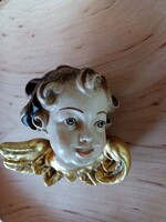 Régi faragott fa angyal, putto- jelzett- Karácsonyfadísz, vagy falidísz vintage