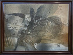 Kiss Zoltán László (1949 -) Cyclone painting from the Képcsarnok series, 84x64cm with Original Guarantee!