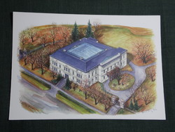 Képeslap, Gyöngyös,grafika,művészet,Ferenc Tamás, Orczy kastély látkép,részlet, 2010-