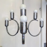 Art deco - Streamline - Bauhaus 3 karos - 6 égős krómozott csillár felújítva