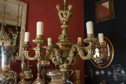 Francia aranyozott boulle stílusú bronz csillár plasztikus fejekkel díszítve