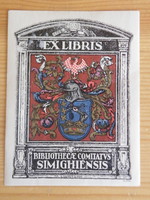 Ex libris Bibliothecae Comitatus Simighiensis könyvjegy, címke 1935  - postatiszta -