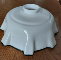 Antique Vintage Ruffled, Wavy-Edge Poison Green Striped Opal Glass Kitchen Ceiling Shade