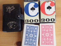 Régi 2 pakli kártyajáték bőr tokban - 300 casino playing card, Bancroft & Partners Ltd. London SW -
