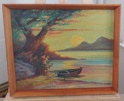 (K) Vízpart csónakkal 46x39 cm kerettel (XVSD)
