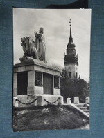 Képeslap, Nagykőrös, Hősi emlékmű,templom látkép,részlet, 1957-
