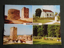 Képeslap, Nagyvázsony,mozaik Kinizsi vár,szobor,múzeum,bástya látkép,részlet, 1980-