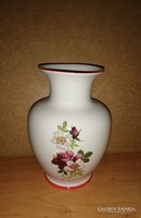 Hollóházi porcelán rózsa mintás Mezőberény feliratú váza -17,5 cm (29/d)