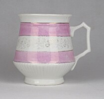 1S843 Antik rózsaszín csíkos porcelán bögre