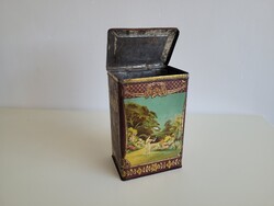 Antique large metal box Weiss Manfred Wm Csepel old Art Nouveau tea box Mellinger Dávid tea