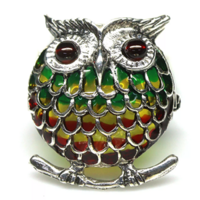 Real Garnet Enamel 925 Silver Owl Medal Brooch
