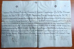 Régi kapucinus templomi pergamen irat Mária Terézia II.József Pio Pápa