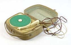 0T402 Régi csehszlovák táska lemezjátszó készülék SUPRAPHON ~ 1960