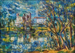 96x70cm Vati József (1927 - 2017) Sárospataki Vár c. Képcsarnokos festménye Eredeti Garanciával !