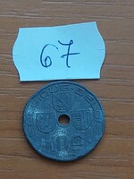 BELGIUM BELGIQUE - BELGIE 10 CENTIMES 1942 WW II. CINK, III. Leopold király  67.