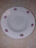 Cseh /Thun porcelán mély tányér, szép rózsaszín virágos dekorral, 2db