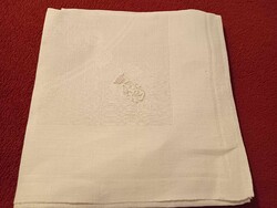 Régi, selyemdamaszt, monogramos kis terítő, 60x60