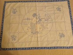 Régi, hímzett konyhai vászon falvédő, 80x60