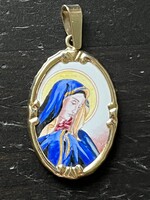 Arany Szűz Mária Medál 3,6 g , Tűzzománc ,Porcelán ,