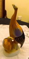 Hollóházi színes gyöngytyúk pár porcelán figura