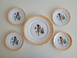 Régi Zsolnay "Éva" porcelán madár mintás eozinos madaras desszertes tányér 5 db