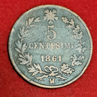 1861.  Olaszország 5 Centesimi,  II. Vittorio Emanuelle (460)