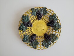 Régi zománcozott öntöttvas vas tálca szőlő szőlőfürt mintás boros üveg kínáló zománc asztali dísz