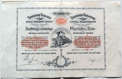 Részvény, Temesvár-Varjasi Helyi Érdekü Vasút Részvény-Társaság 1907