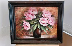 (K) Flower still life painting 61x49 cm with frame
