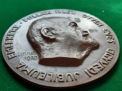Littmann Frigyes: Pollák Illés jogtudós, szabadkőműves plakett, 1929, judaika